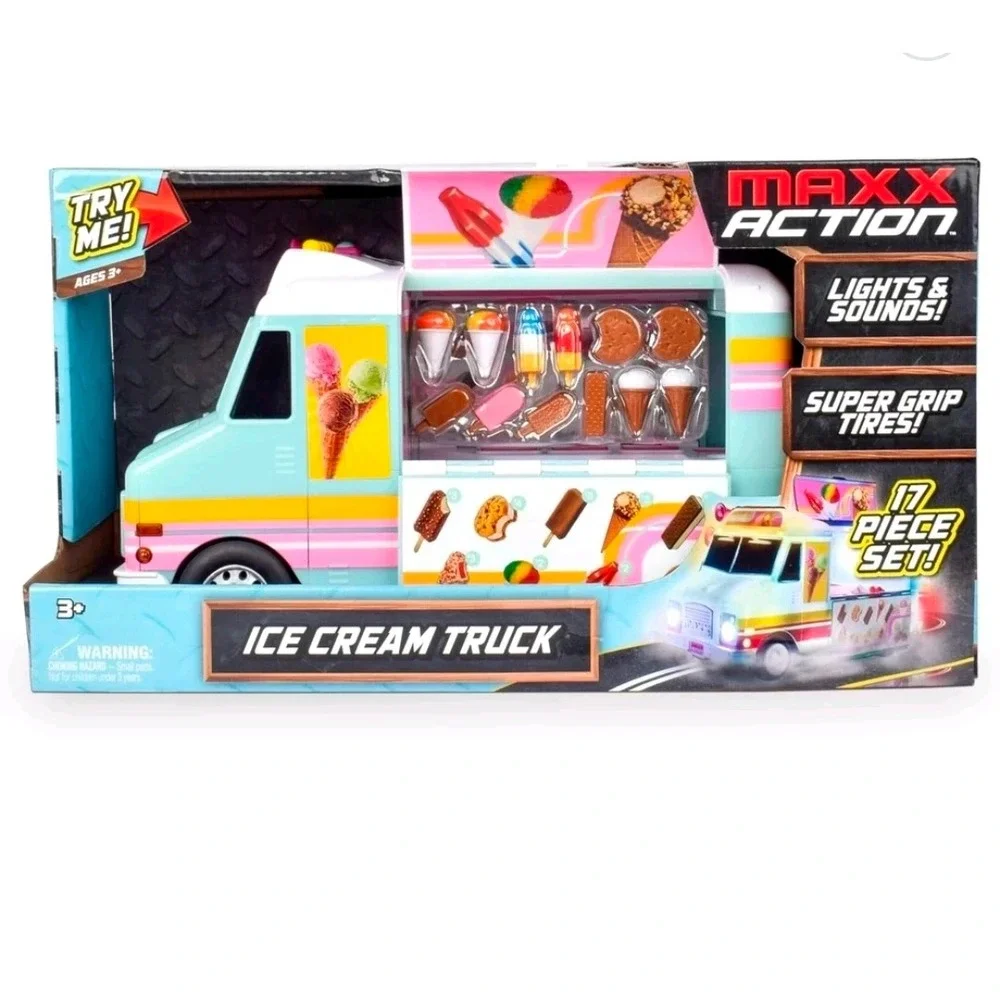 Maxx Action Large Ice Cream Truck Toy Lights and Sounds 17 Piece Set 3+ New